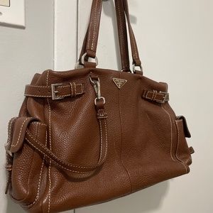 PRADA VITELLO DAINO BUCKLE SHOULDER BAG TABACCO